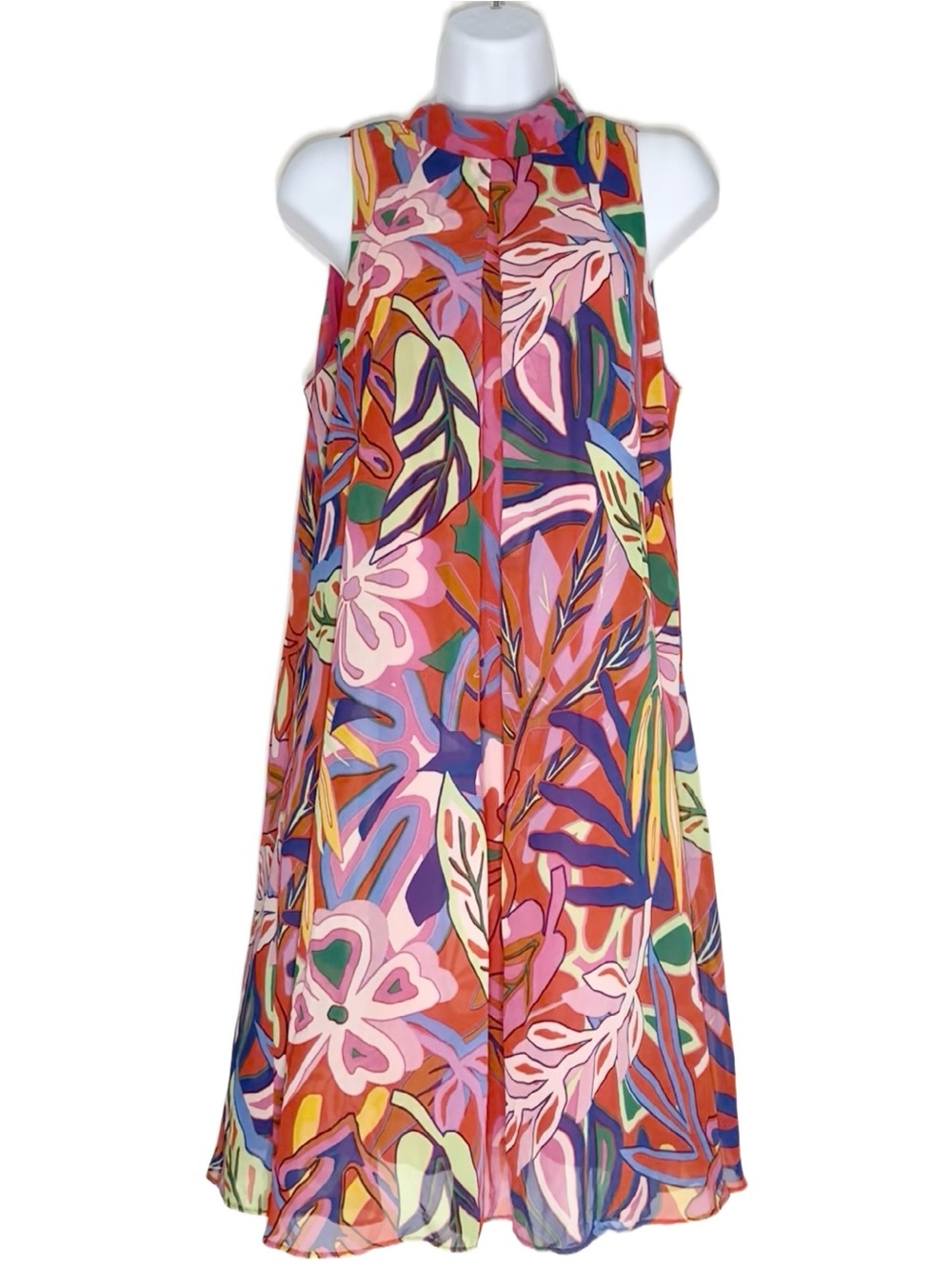 Signature By Robbie Bee Multicolor Tropical Print Flowy Halter Dress Size 12